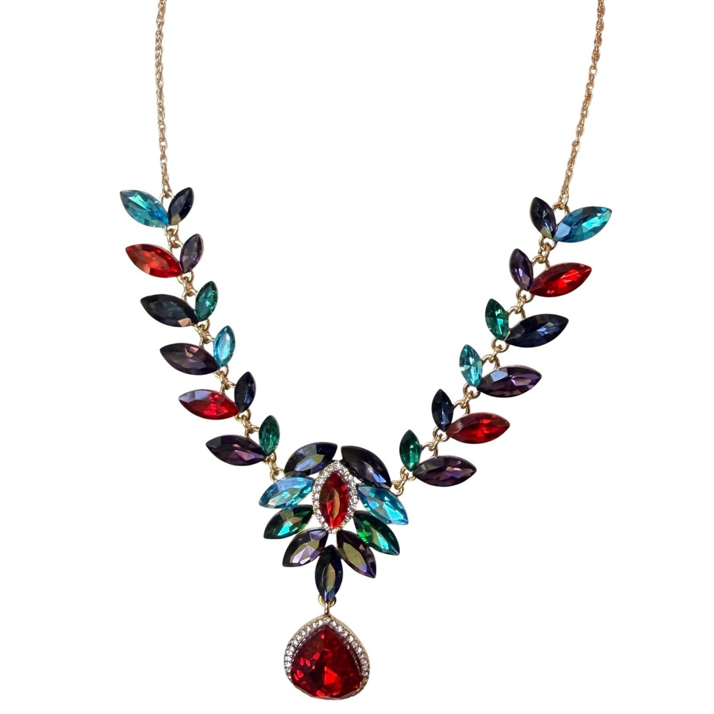 Vintage Monet Multicolor Crystal Statement Necklace Gold Tone Sample New